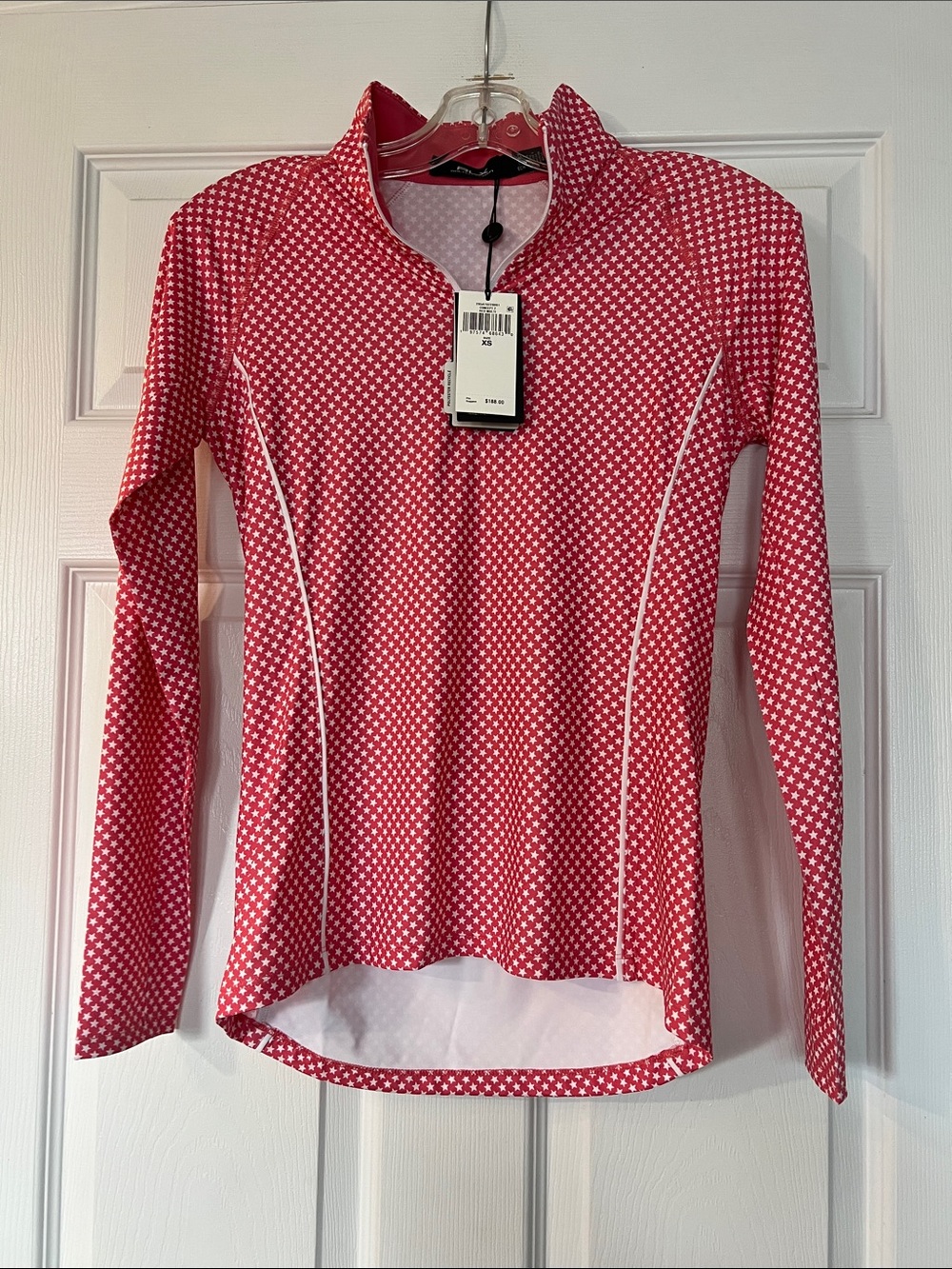 RLX Ralph Lauren Pink Star-Print Long-Sleeve Mock Neck Performance Top